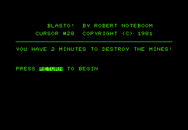 Blasto! (Commodore PET/CBM) screenshot: Title screen