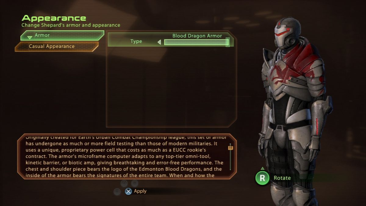 Mass Effect 2 (PlayStation 3) screenshot: Mass Effect 2 - Blood Dragon Armor is included on the game disc