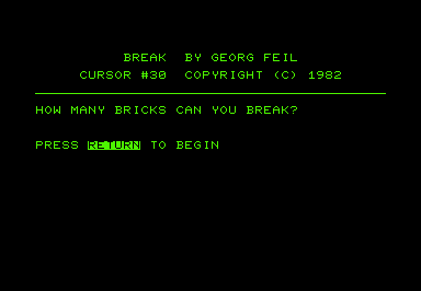 Break (Commodore PET/CBM) screenshot: Title screen