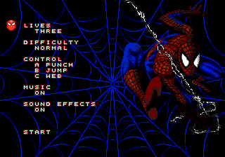 Spider-Man (Genesis) screenshot: Options