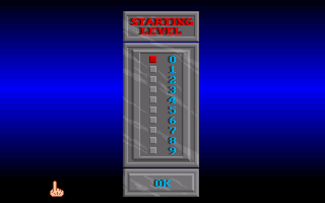 Blockout (Amiga) screenshot: Choose a level