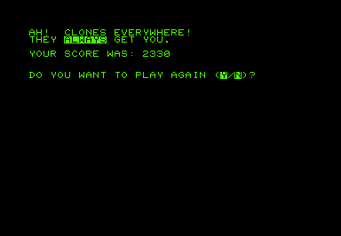 Clone (Commodore PET/CBM) screenshot: Title screen