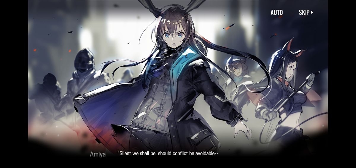 Arknights (Android) screenshot: A unique CG is shown during an early story event.