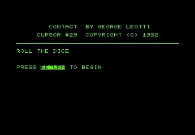 Contact (Commodore PET/CBM) screenshot: Title screen