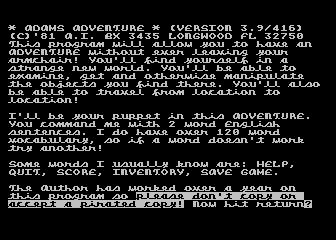 Adventureland (Atari 8-bit) screenshot: Introduction screen