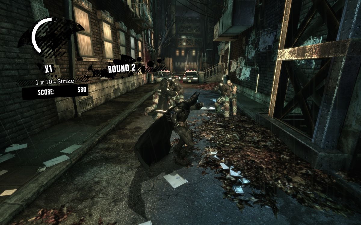 Batman: Arkham Asylum (Windows) screenshot: Fighting wave after wave of goons on the challenge map "Crime Alley".