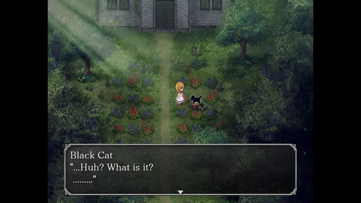 The Witch's House: MV (Windows) screenshot: Speaking to the cat, which also is a save point.