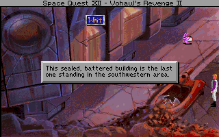 Space Quest IV: Roger Wilco and the Time Rippers (DOS) screenshot: Text descriptions and cute wandering bunnies