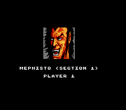Silver Surfer (NES) screenshot: Beginning a level, Mephisto has nice teeth.
