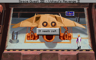 Space Quest IV: Roger Wilco and the Time Rippers (DOS) screenshot: One of the generic responses to tasting random stuff - this time, the front of a space shuttle