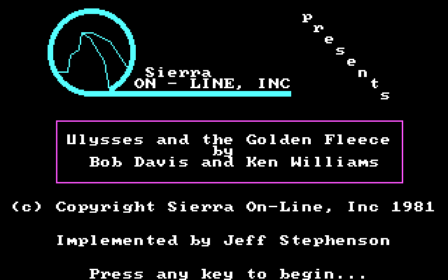 Hi-Res Adventure #4: Ulysses and the Golden Fleece (PC Booter) screenshot: Title screen.