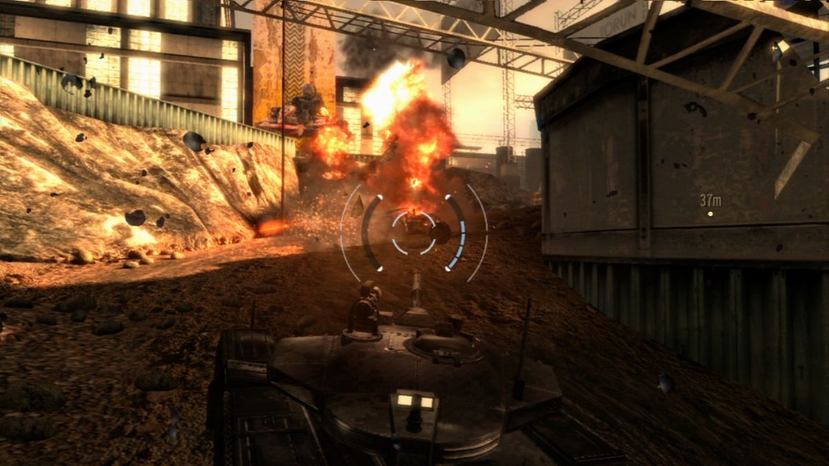 GoldenEye 007: Reloaded (PlayStation 3) screenshot: Unlike the rest of the game, driving a tank is controlled through a 3rd-person perspective.