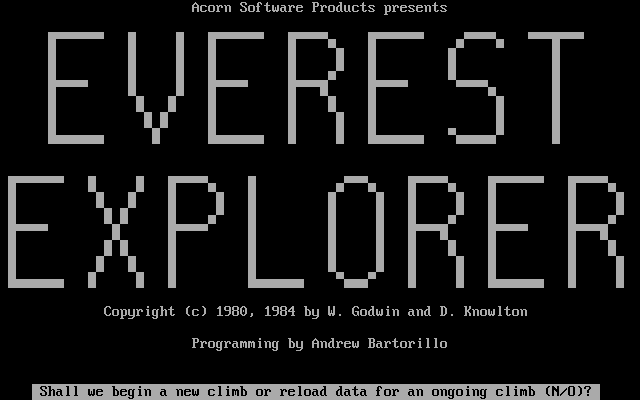 Everest Explorer (DOS) screenshot: Title screen