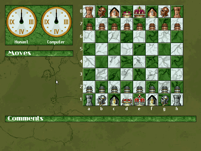 The Complete Chess System II (DOS) screenshot: PC Format release: There is no title screen, the game loads straight to this screen