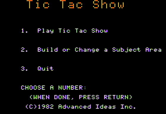 Tic Tac Show (Apple II) screenshot: Main Menu