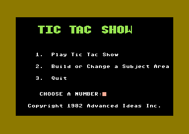 Tic Tac Show (Commodore 64) screenshot: Main Menu