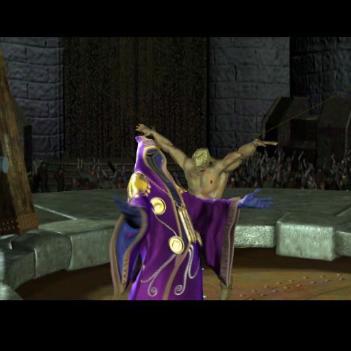 Warriors of Might and Magic (PlayStation 2) screenshot: The game starts with an animated sequence which sees the captain of the guards being punished for razing villages and killing people