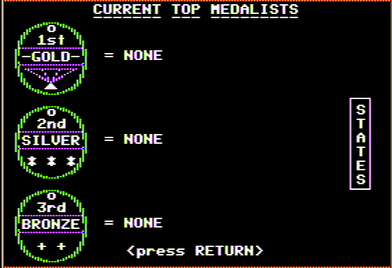 Medalist Series: States (Apple II) screenshot: High Scores