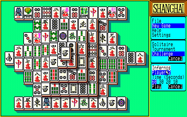 Shanghai (Sharp X1) screenshot: 3 game modes are available: Solitaire, Tournament and Challenge