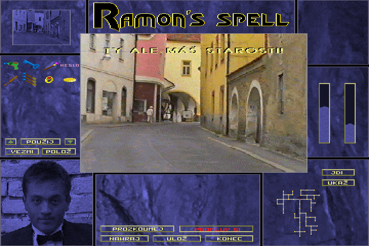Ramonovo Kouzlo (DOS) screenshot: Back in the inner part of the city