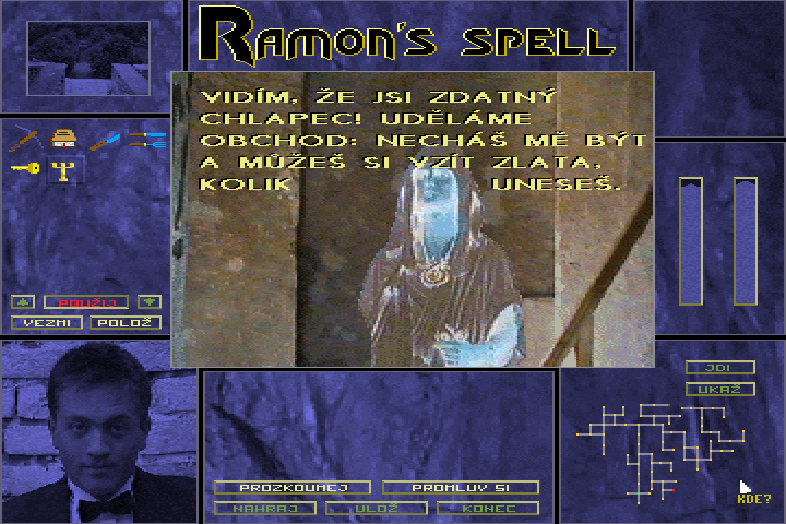 Ramonovo Kouzlo (DOS) screenshot: The evil wizard Ramon offers a deal