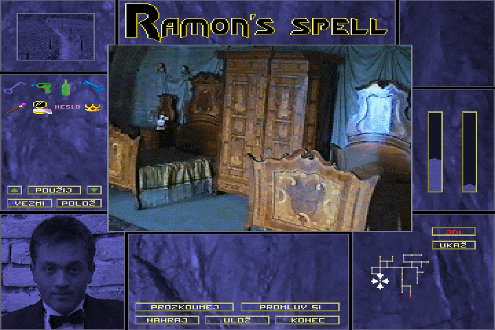Ramonovo Kouzlo (DOS) screenshot: A large wooden cupboard and two beds