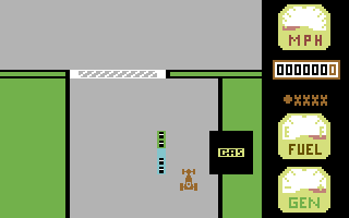 Motor Mania (Commodore 64) screenshot: Starting at the Gas Station