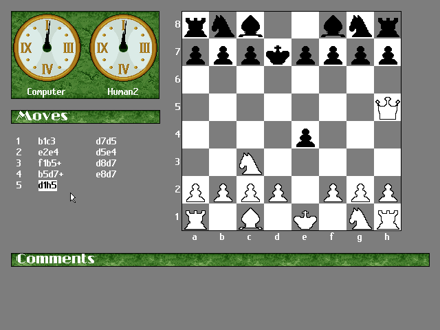 The Complete Chess System II (DOS) screenshot: PC Format release: An alternate background and set of pieces. This version of the game appears to be complete but more may have been available in the commercial release
