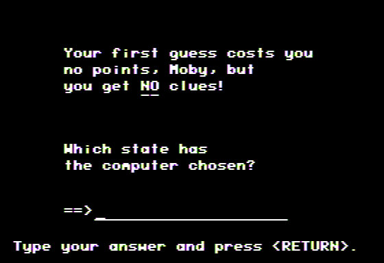 Medalist Series: States (Apple II) screenshot: You Get a Guess Before Picking a Clue