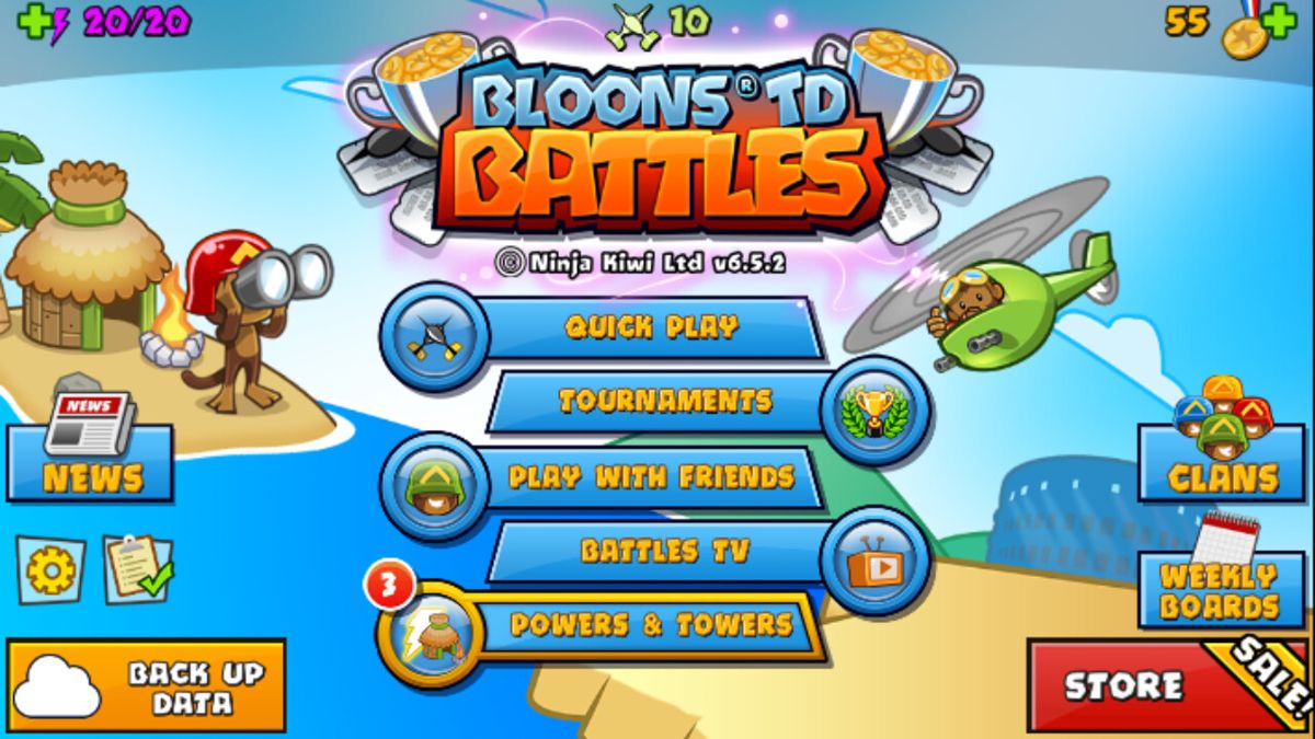 Bloons TD Battles (Windows Phone) screenshot: Main menu