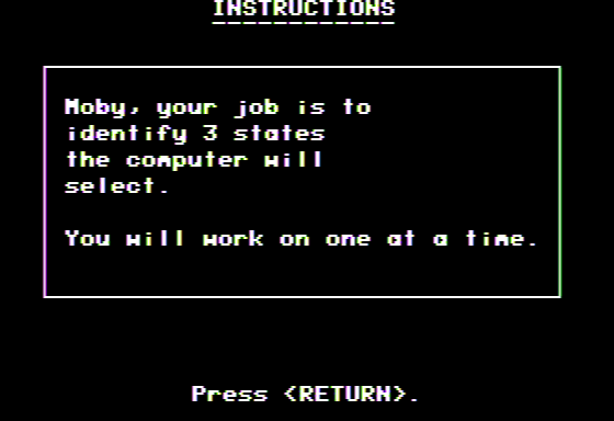Medalist Series: States (Apple II) screenshot: Instructions