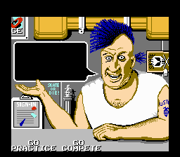 Skate or Die (NES) screenshot: A cool and "interactive" skate shop.