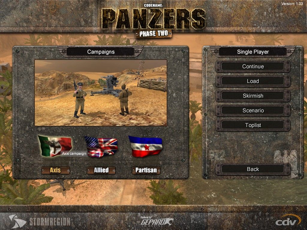 Codename: Panzers - Phase Two (Windows) screenshot: Campaign selection screen