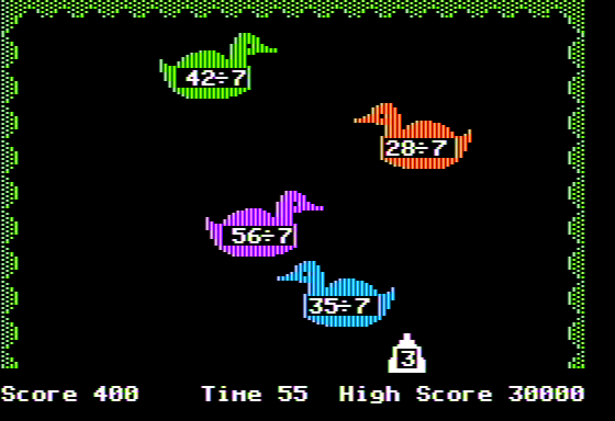 Division Shooting Gallery (Apple II) screenshot: Shooting Ducks
