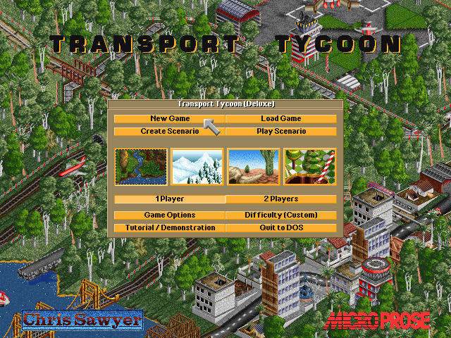 Transport Tycoon Deluxe (DOS) screenshot: Main menu