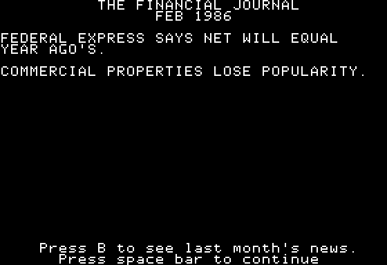 Squire: The Financial Planning Simulation (Apple II) screenshot: The Financial Journal Guides my Investing