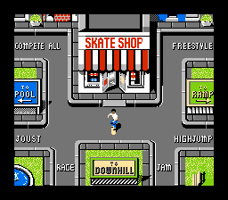Skate or Die (NES) screenshot: Choose a event in the map screen.