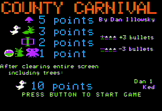 County Fair (Apple II) screenshot: Title and instructions