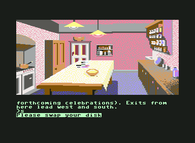 The Guild of Thieves (Commodore 64) screenshot: The kitchen of the mansion.