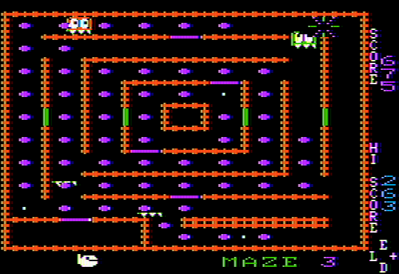 Snack Attack (Apple II) screenshot: Snacker meets its attacker