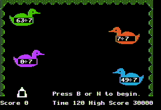 Division Shooting Gallery (Apple II) screenshot: Starting the Game