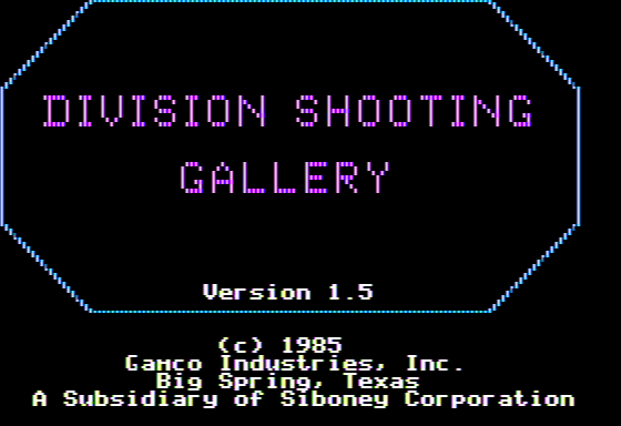 Division Shooting Gallery (Apple II) screenshot: Title Screen