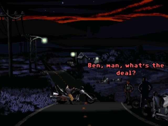 Full Throttle (Windows) screenshot: Ben, catching up with his gang