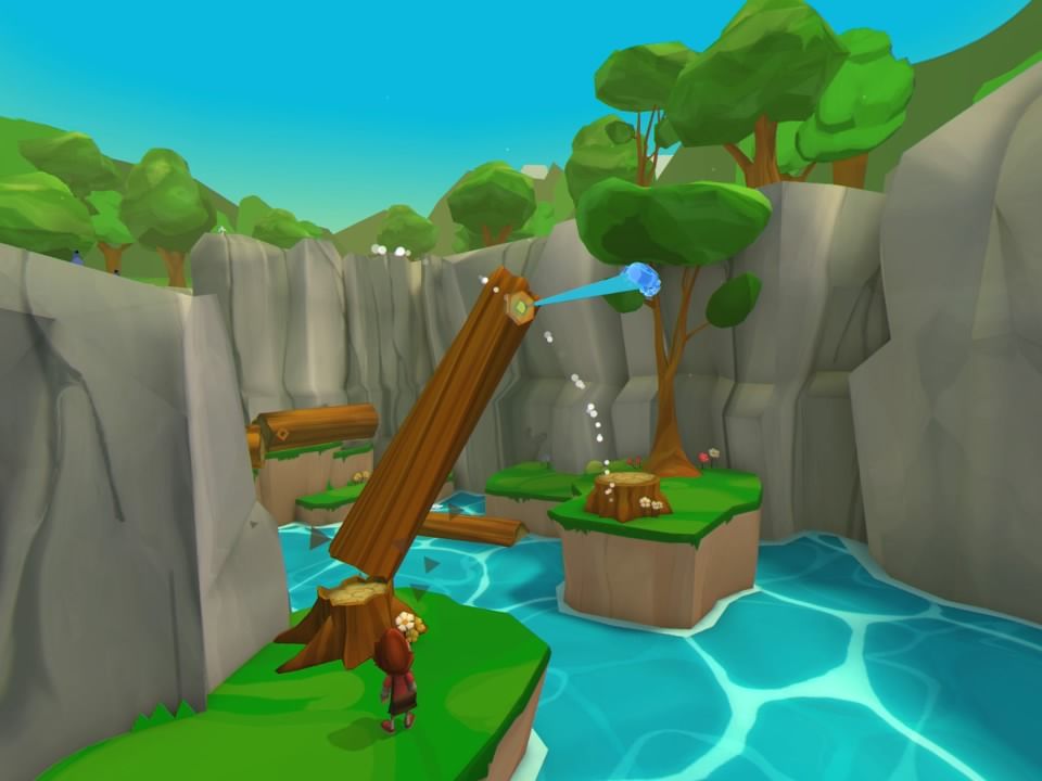 Along Together (PlayStation 4) screenshot: The player can grab and pull tree logs to create passages for the boy
