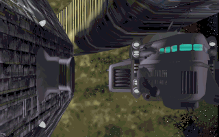 Guilty (DOS) screenshot: Another rendered spaceship sequence.