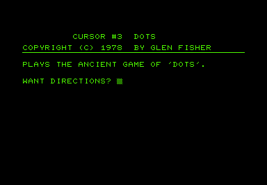 Dots (Commodore PET/CBM) screenshot: Title screen