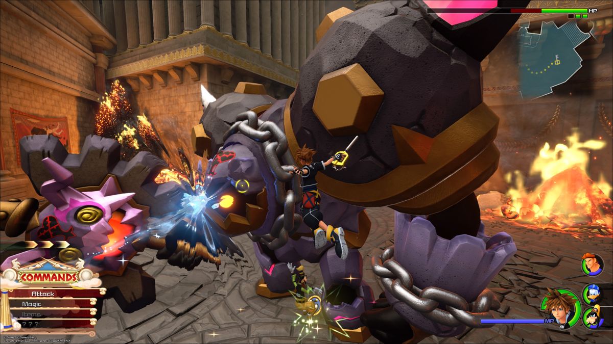 Kingdom Hearts III (PlayStation 4) screenshot: Larger enemies have several weak spots to exploit