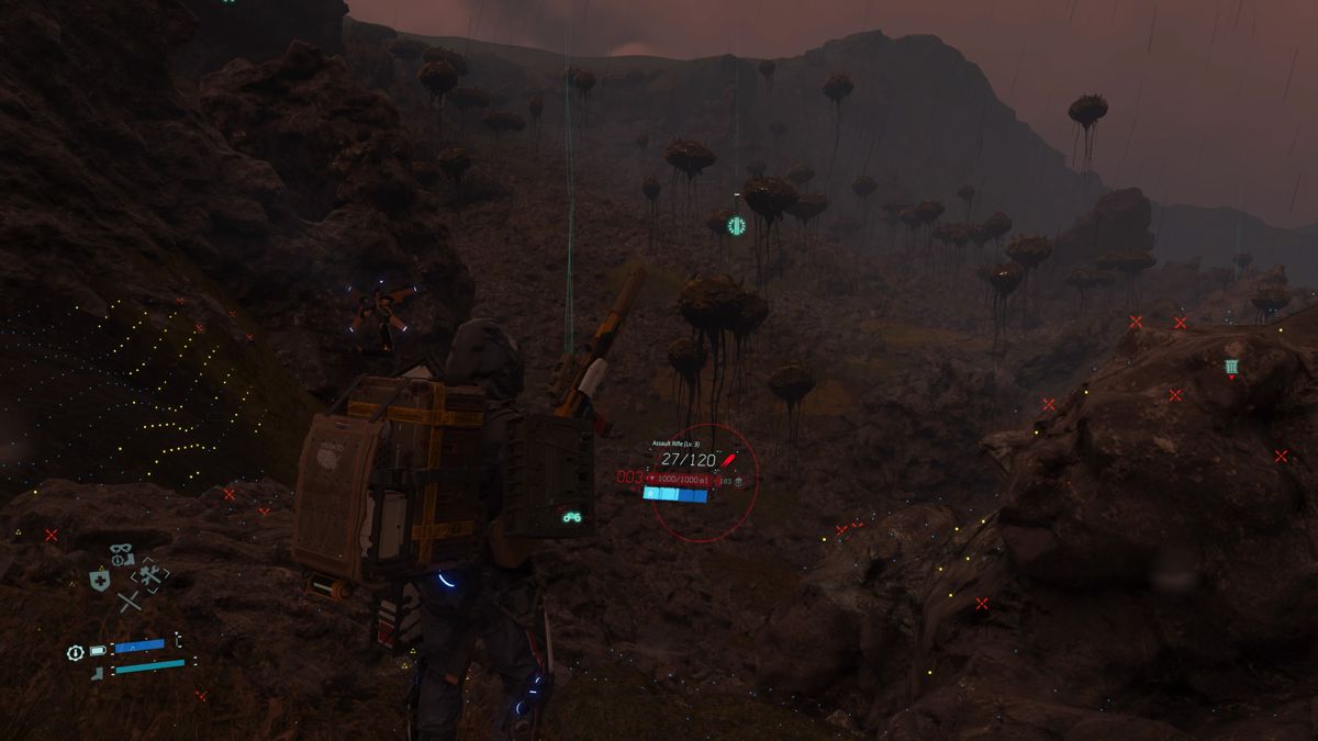 Death Stranding (PlayStation 4) screenshot: Flying blobs are easy targets, but they come in great numbers