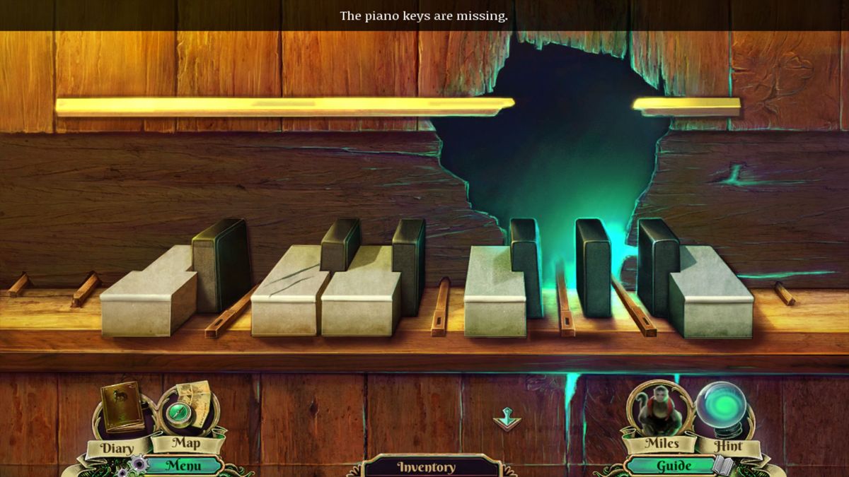 Dark Arcana: The Carnival (Windows) screenshot: When the piano is restored it becomes a 'Simon Says' type of puzzle