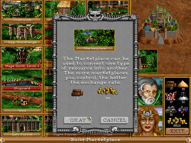 Heroes of Might and Magic II: The Succession Wars (Windows) screenshot: Building a marketplace